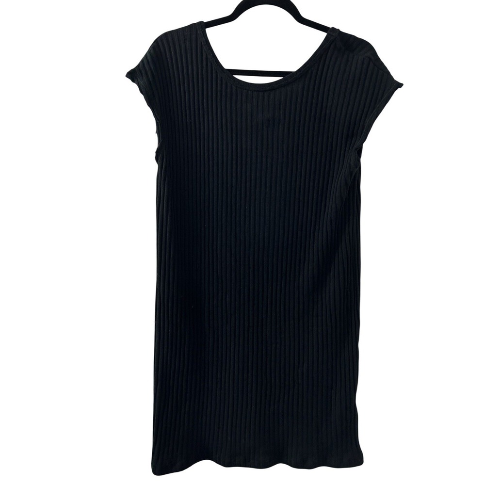 Project Social T Ribbed Knit Mini Dress M Black Snap Front Raw Edge Grunge Edgy